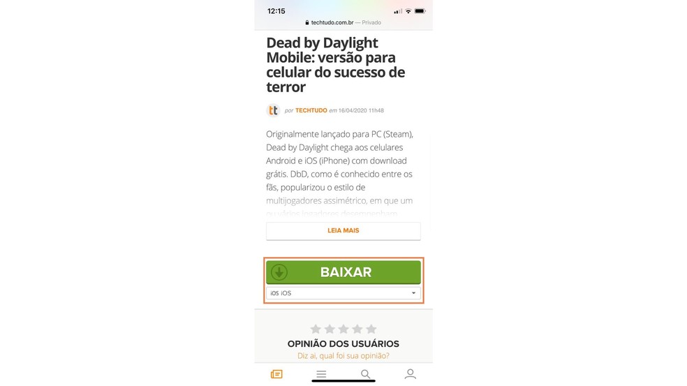 Dead by Daylight Mobile para iOS pode ser baixado pela página do TechTudo — Foto: Reprodução/Anna Kellen