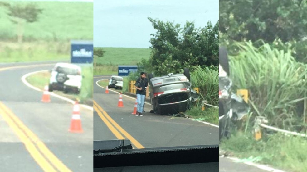 Capotamento foi registrado na Vicinal Gentil Moreira, que liga Promissão (SP) a Avanhandava (SP) — Foto: Reprodução/Redes sociais