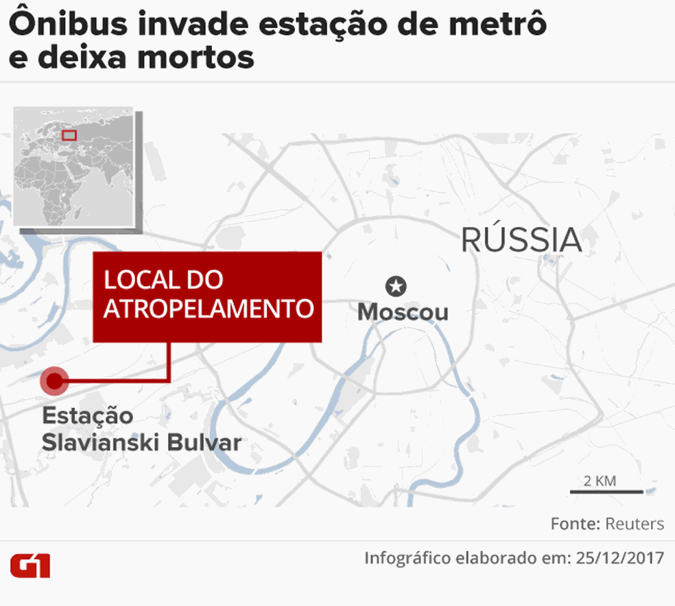 Ônibus deixa mortos em Moscou (Foto: Rodrigo Cunha/ Arte G1)