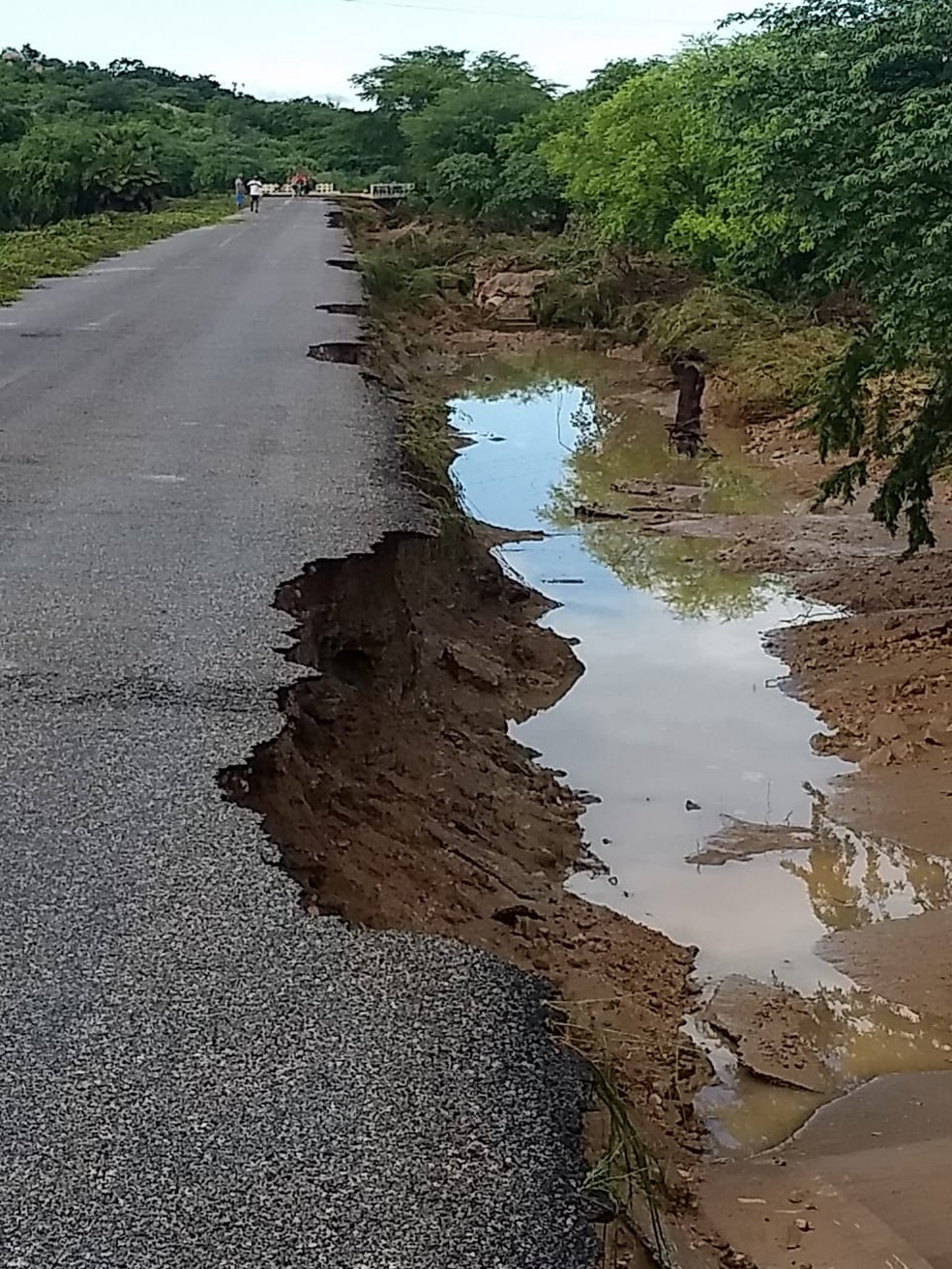 Parte da RN-041 tambÃ©m foi sanificada pela forÃ§a do Rio SÃ£o Miguel em Santana do Matos â€” Foto: Defesa Civil de Santana do Matos