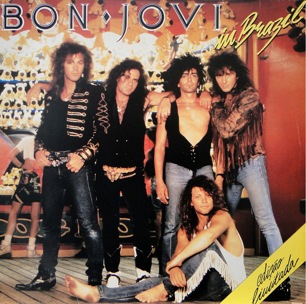 Capa do disco 'Bon Jovi in Brazil', edição especial lançada apenas no Brasil para comemorar a turnê da banda que passou pelo país em 1989 — Foto: Divulgação
