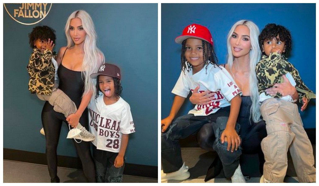 O filho de Kim Kardashian com o mesmo boné e a mesma camisa em cores diferentes após uso de Photoshop (Foto: Instagram)