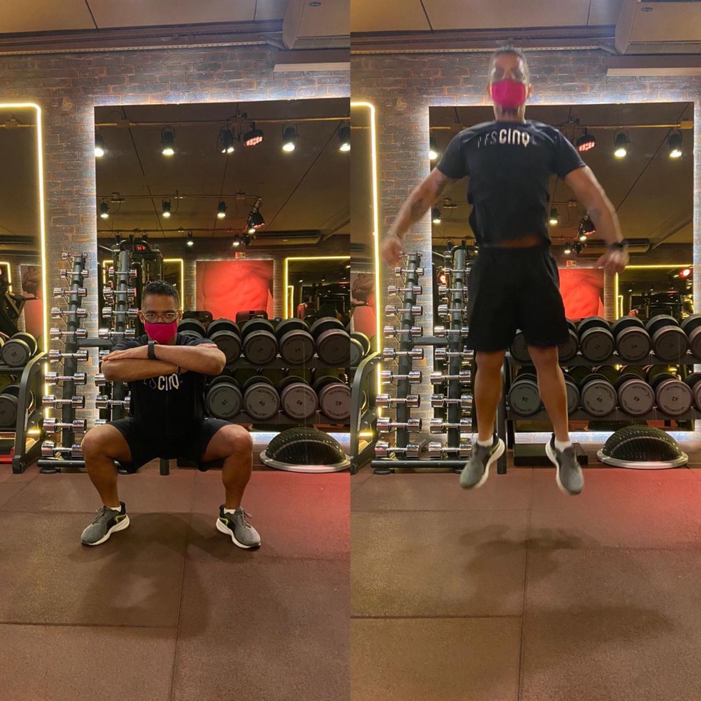 Esse exercício também pode ser executado em casa, preferencialmente em um espaço aberto — Foto: Divulgação/ Les Cinq Gym