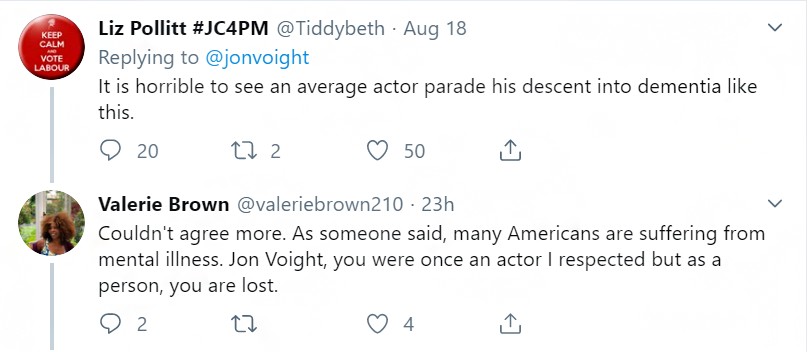 Críticas a Jon Voight após vídeo em apoio a Donald Trump (Foto: Twitter)