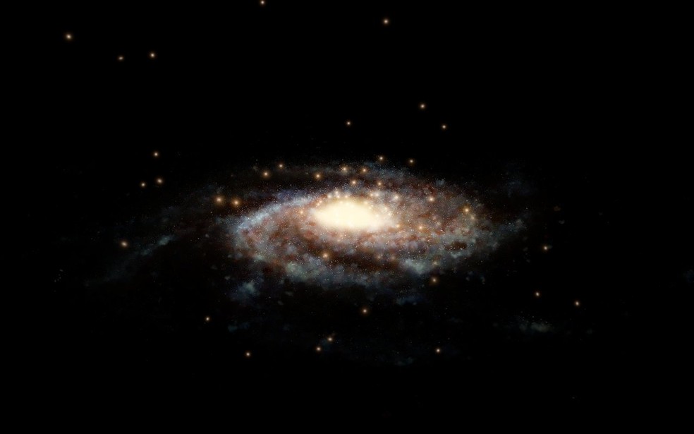 Impressão artística da Via Láctea e seus aglomerados globulares  — Foto: Nasa/ESA/Hubble