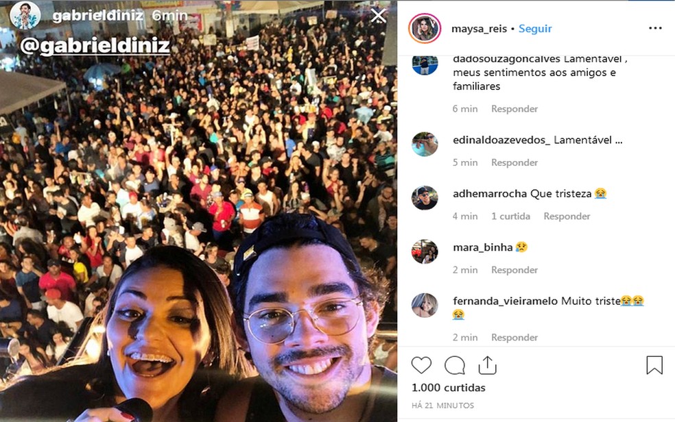 A cantora Maysa Reis também prestou homenagens a Gabriel Diniz. — Foto: Reprodução/Redes sociais