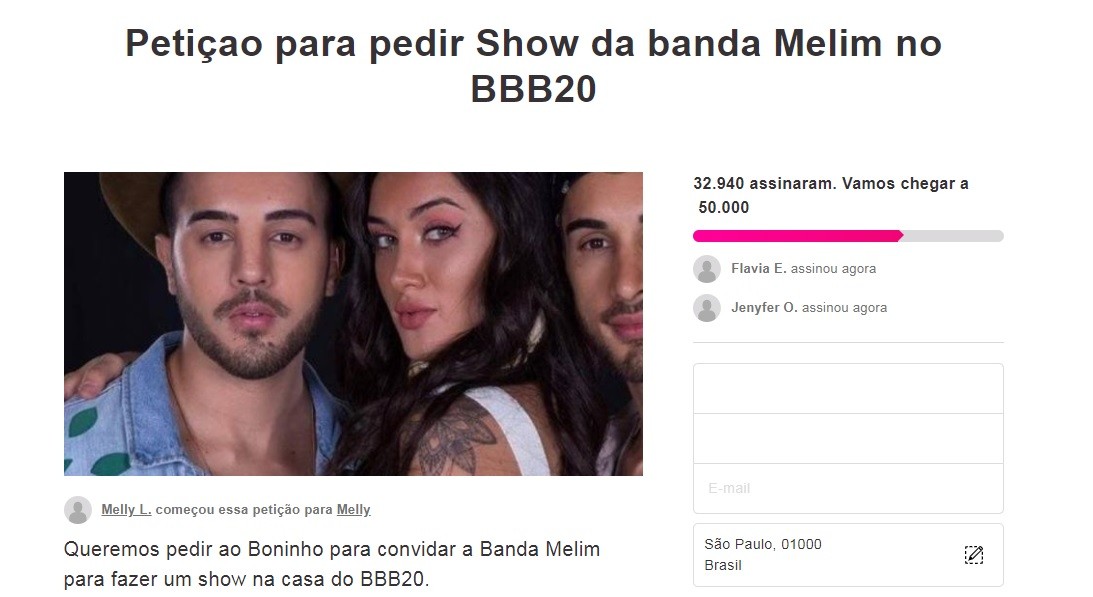 Petição por show do Melim ultrapassa as 30 mil assinaturas (Foto: Reprodução/Avaaz)