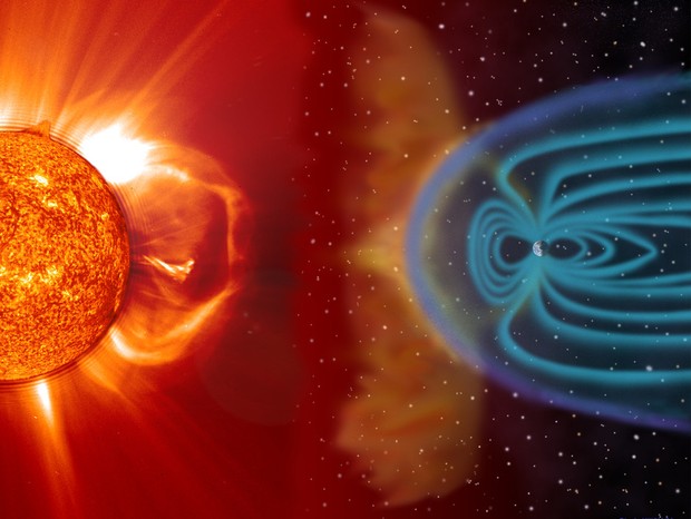 Interação de raios cósmicos com o escudo magnético da Terra (Foto: reprodução)