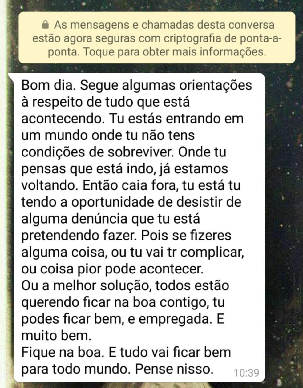 Ex-funcionária que denunciou esquema diz que foi ameaçada (Foto: Reprodução)