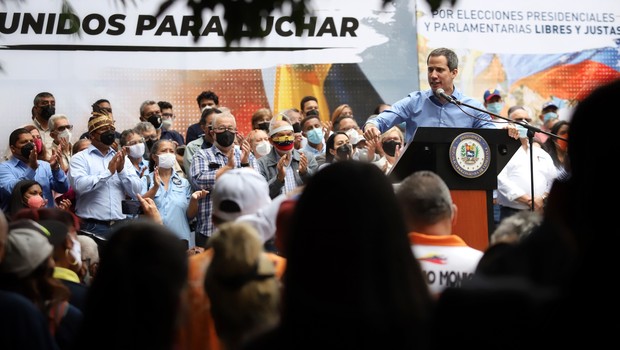 Juan Guaido em evento eleitoral na Venezuela 2021 (Foto: Presidência da Venezuela / Divulgação)