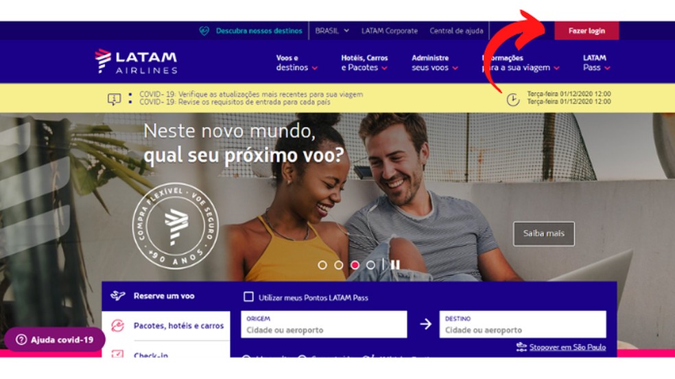 Acesse o site do Latam Pass — Foto: Reprodução/Lívia Dâmaso