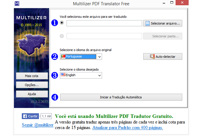 Versão gratuita possui limite de documentos para tradução (Foto: Reprodução/Multilizer)