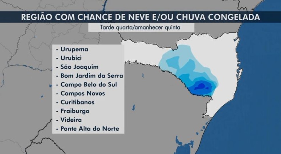 Cidades de SC podem registrar neve e/ou chuva congelada  — Foto: NSC TV/Reprodução 