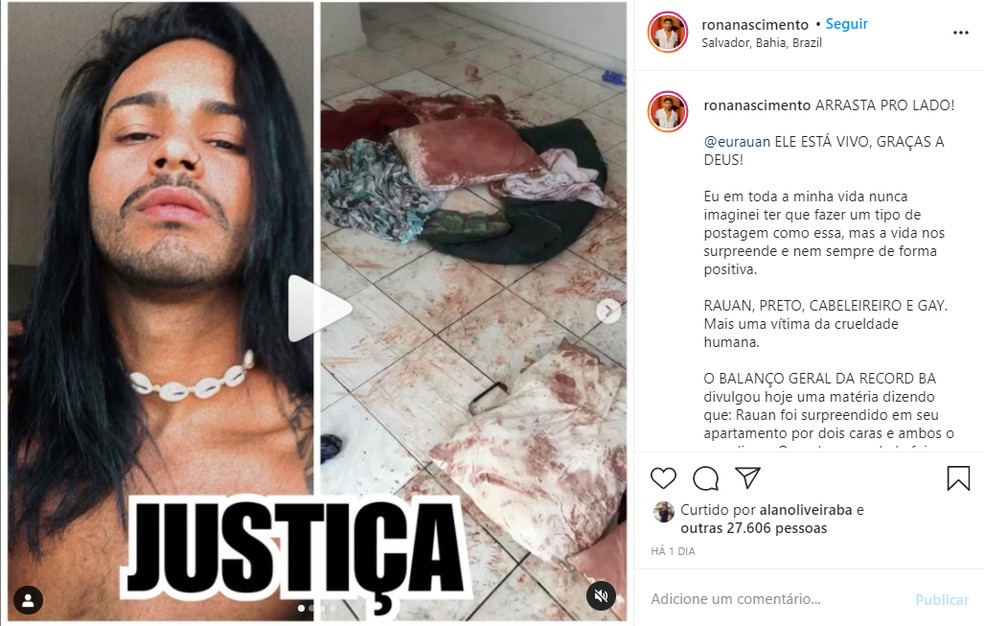 Cabeleireiro é atingido por facadas e pedradas dentro de casa na Bahia — Foto: Reprodução / Redes Sociais