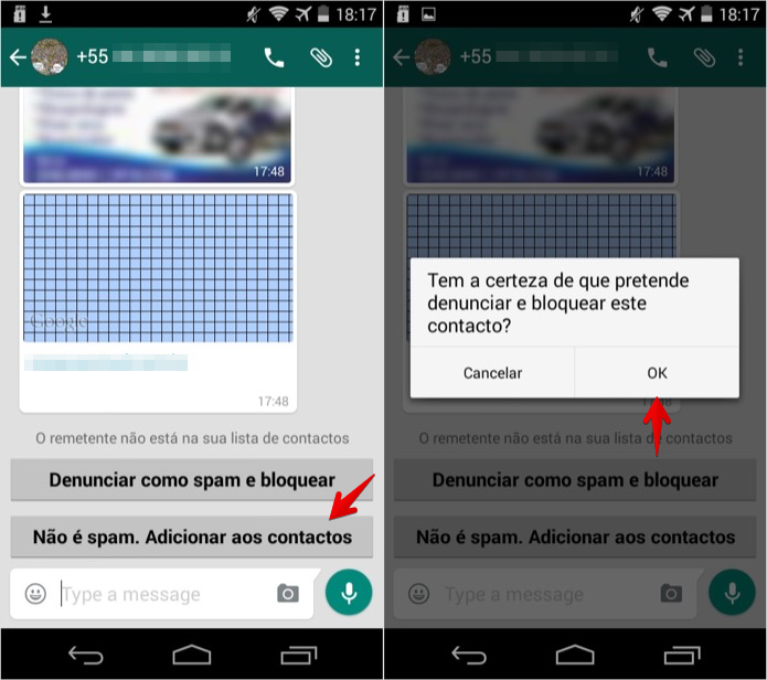Denunciando spammer no WhatsApp para Android (Foto: Reprodução/Helito Bijora) 