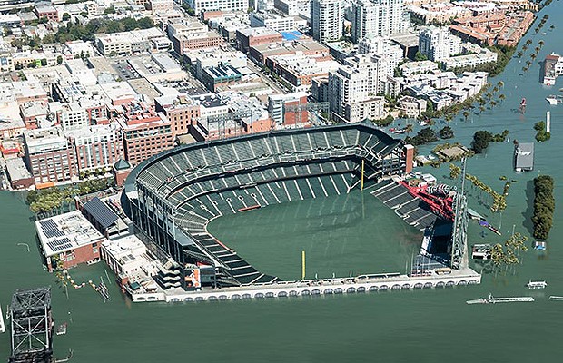 O estádio AT&T, em São Francisco, ficaria praticamente todo debaixo d'água (Foto: Nickolay Lamm)