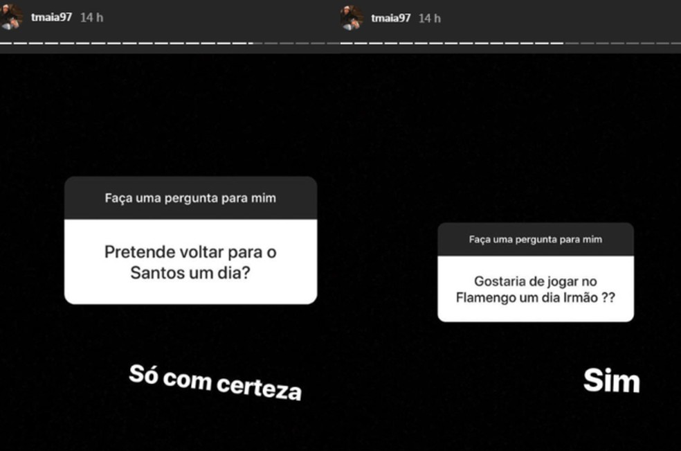 Em rede social, Thiago Maia diz que voltaria ao Santos e demonstra desejo por jogar no Flamengo um dia (Foto: Reprodução)