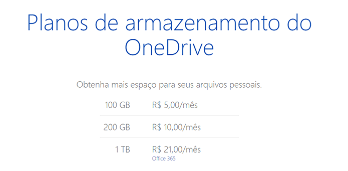 OneDrive oferece vários planos com custo menor (Foto: Reprodução/Paulo Alves)