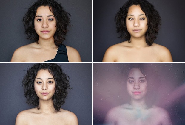 O rosto retocado de Priscilla por profissionais da India, Suécia (no alto) e Vietnã e Algéria (abaixo) (Foto: Reprodução / Priscilla Yuki Wilson)