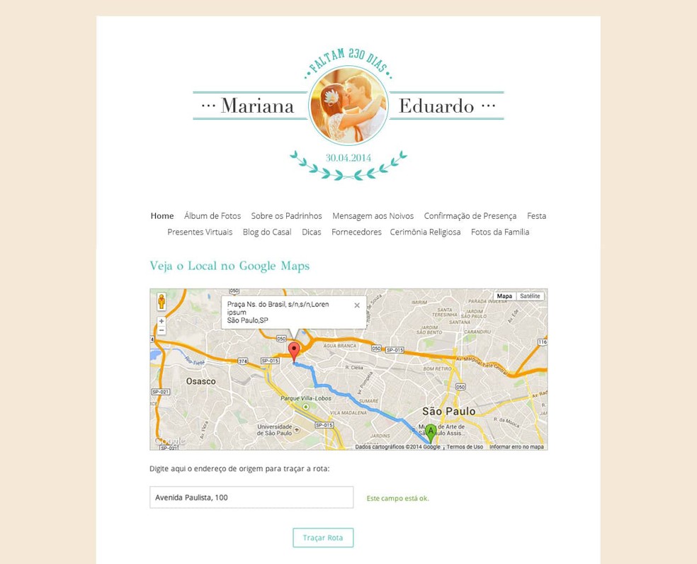 Mapas ajudam a orientar os convidados atÃ© o local da cerimÃ´nia â€” Foto: DivulgaÃ§Ã£o/iCasei