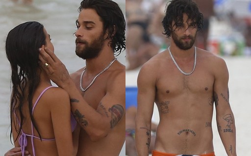 Pablo Morais e Ju Calderari trocam beijos em dia de praia 