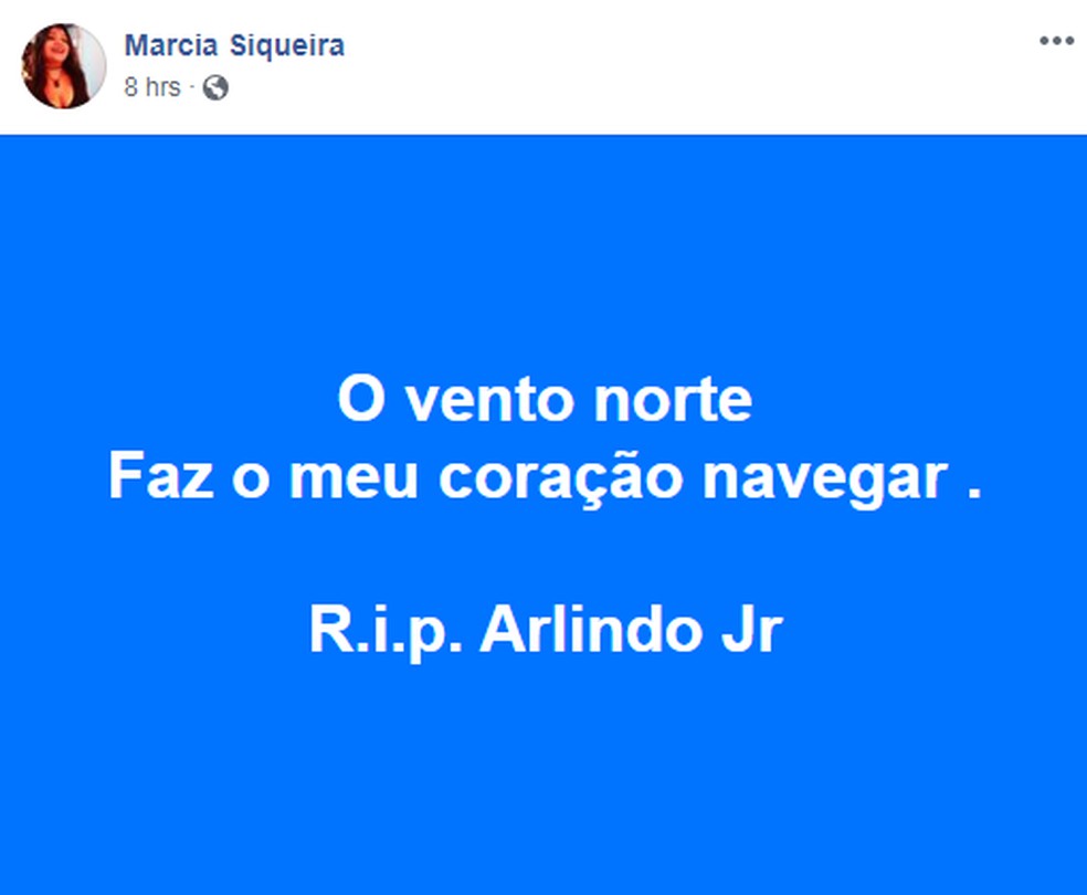 Cantora Marcia Siqueira postou trecho de toada para homenagear Arlindo Júnior — Foto: Reprodução/Internet