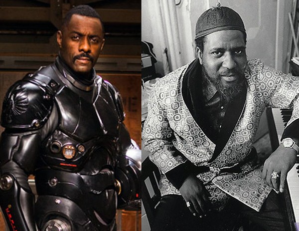 Idris Elba em 'Círculo de Fogo' (2013) e Thelonious Monk (Foto: Divulgação / Getty Images)