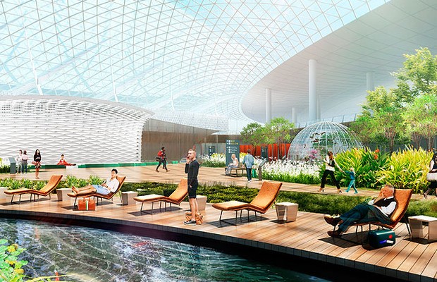 Projeto para o aeroporto de Incheon inclui jardins, cachoeiras, aviários e espaços comerciais  (Foto: Divulgação)