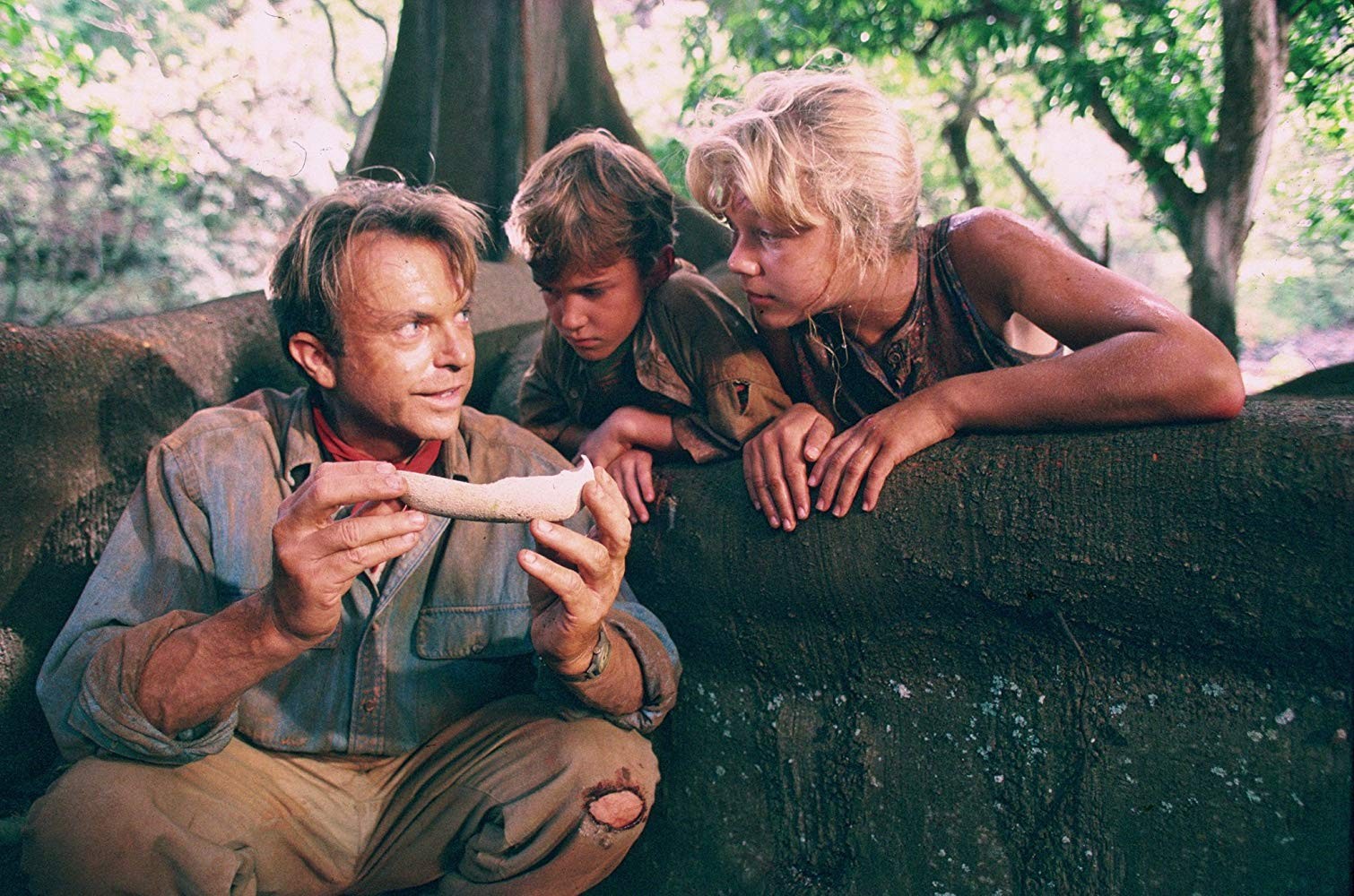 Sam Neill, Ariana Richards, e Joseph Mazzello em Jurassic Park (1993) (Foto: Divulgação)