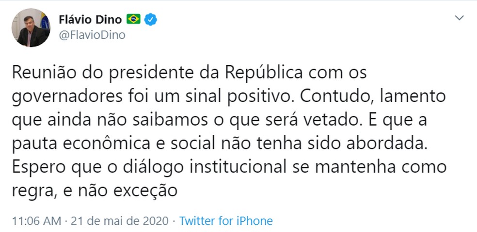 Publicação do governador do Maranhão, Flávio Dino (PCdoB), em uma rede social. — Foto: Reprodução / Rede Social