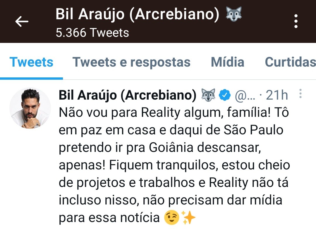 Bil Araújo desmente boato de que estará em mais um reality show  (Foto: Reprodução / Instagram )