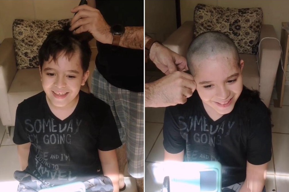 Heitor, de 9 anos, quis raspar o cabelo para ficar igual ao melhor amigo — Foto: Rafael de Moraes