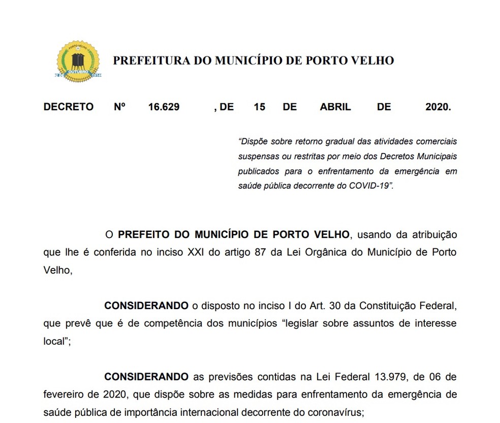 Prefeitura De Porto Velho Altera Decreto E Flexibiliza Abertura Do Comercio Rondonia G1