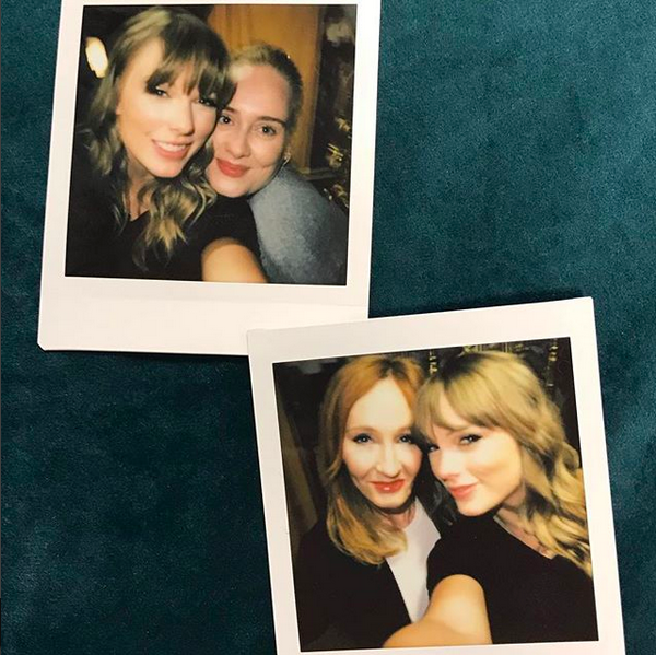 As fotos compartilhadas por Taylor Swift feitas nos bastidores de um show em Londres em que ela aparece com Adele e J.K. Rowling (Foto: Instagram)