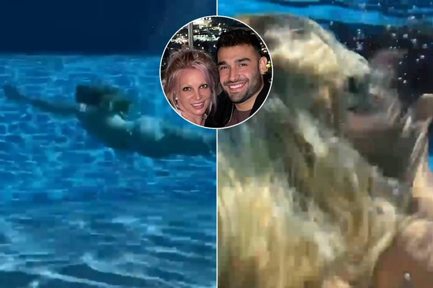 Britney Spears e o Sam Asghari na piscina (Foto: Reprodução/Instagram)