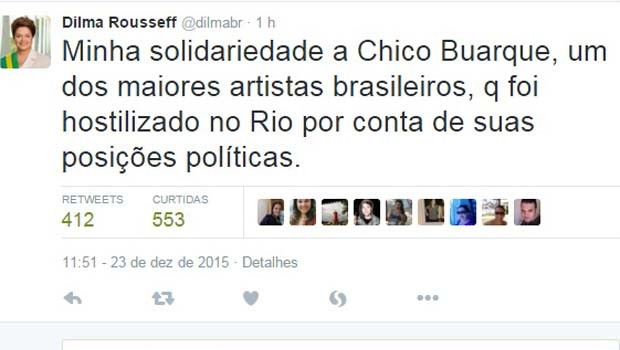 Dilma apoia Chico Buarque em sua conta no Twitter (Foto: Reprodução/Twitter)