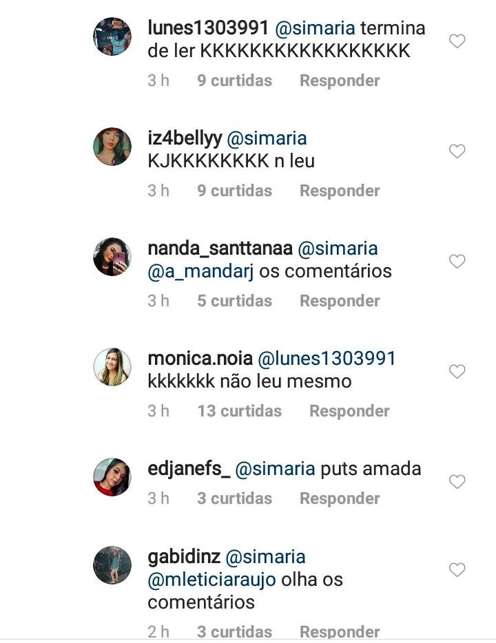 Fãs questionam comentário de Simaria (Foto: Reprodução / Instagram)