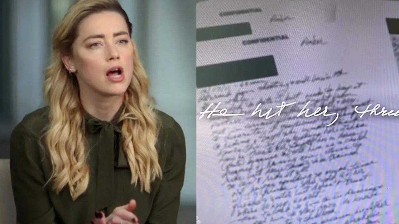 Amber Heard mostra anotações para mostrar os abusos que sofreu com Jhonny Depp (Foto: Reproduçãoq)