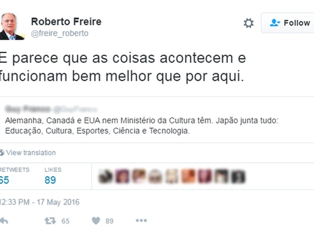 Roberto Freire elogia países que não tem Ministério da Cultura (Foto: Reprodução)