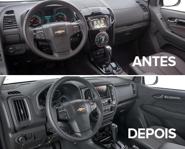 Painel da Chevrolet S10, nas linhas 2016 (acima) e 2017 (abaixo) (Foto: Divulgação)