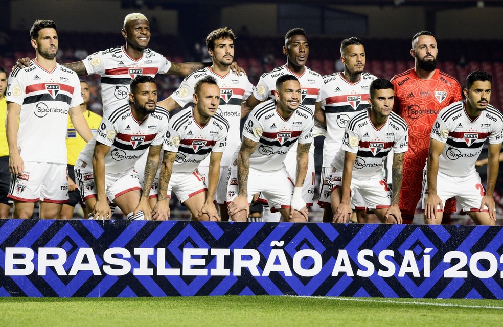 Jogadores do São Paulo antes do jogo contra o Ceará — Foto: Marcos Ribolli