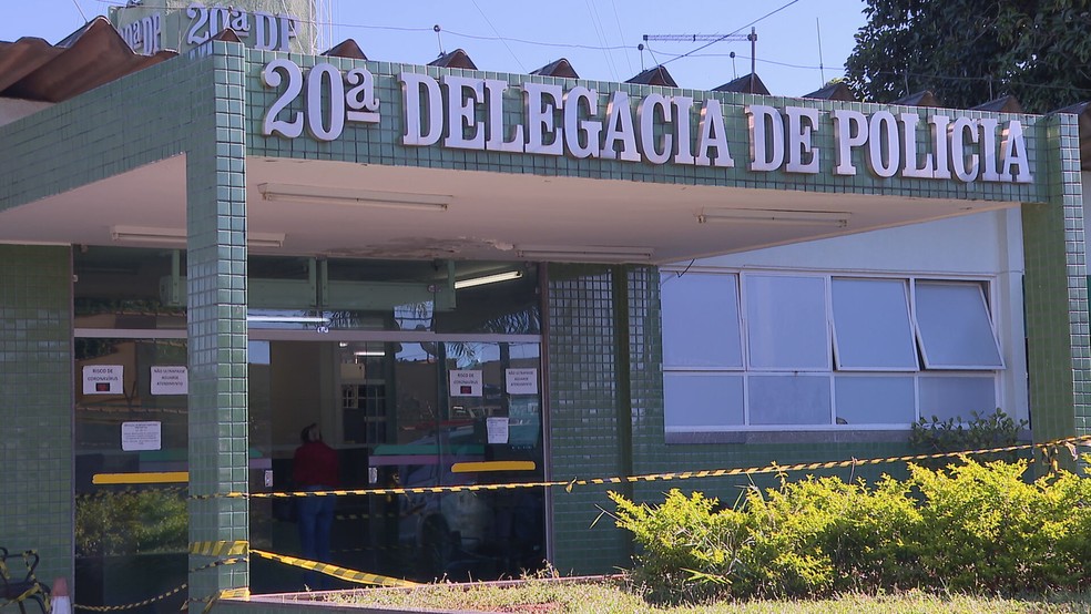 Fachada da 20ª Delegacia de Polícia (Gama) do Distrito Federal, — Foto: TV Globo/Reprodução