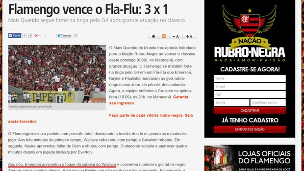 Site oficial do Flamengo descreve toque de braço de Wallace como de cabeça
