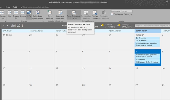 Você pode compartilhar seu calendário com outras pessoas no Outlook (Foto: Reprodução/Filipe Garrett)