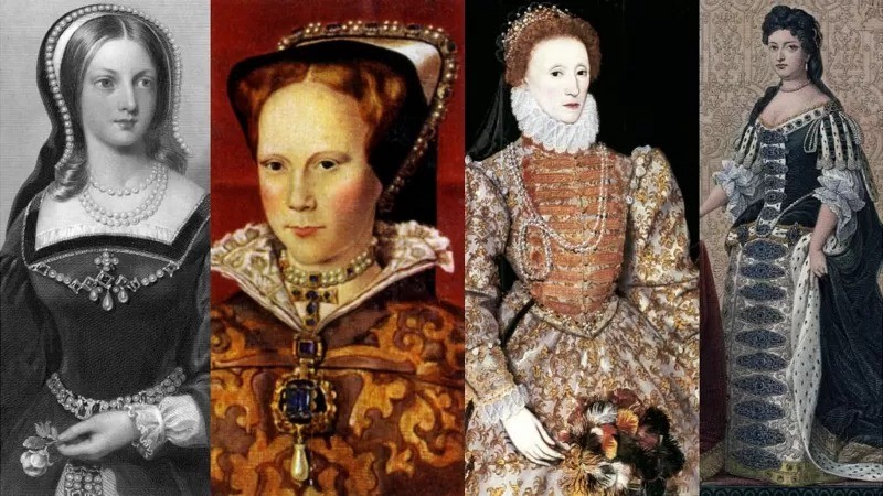 Da esquerda para a direita e com anos de reinado: Joana I, 10 a 19 de julho de 1553; Mary 1ª , 1553-1558; Elizabeth 1ª , 1558-1603; Mary 2ª, 1689-1694. (Foto: GETTY IMAGES via BBC)