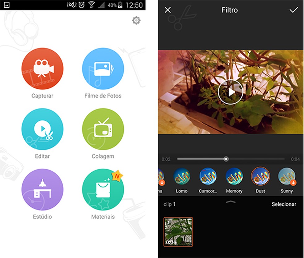 VivaVideo é o editor com mais opções de filtros, efeitos e outros recursos — Foto: Reprodução/Barbara Mannara