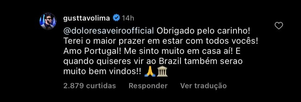 Gusttavo Lima retribuiu o convite — Foto: Reprodução/Instagram