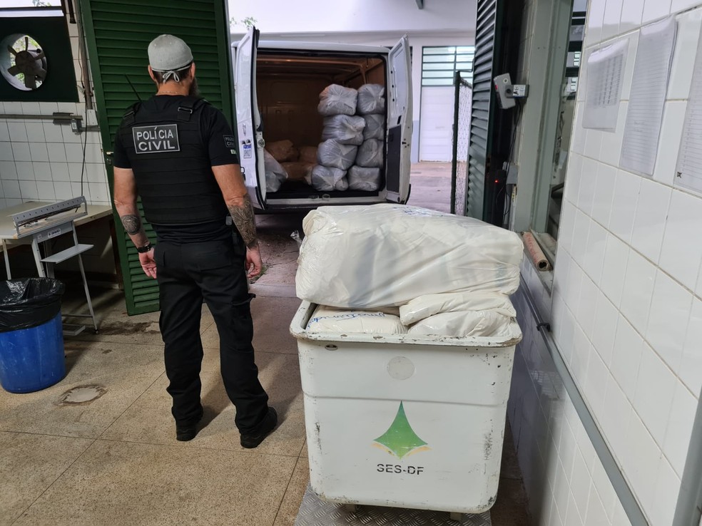 Policial civil em operação que investiga fraude em lavanderia de hospital do DF — Foto: PCDF/Divulgação