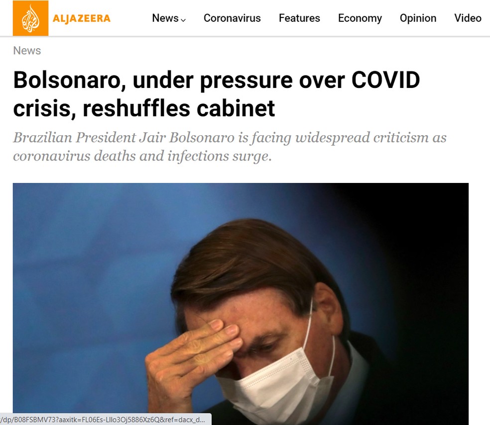 Al Jazeera: imprensa internacional noticia reforma ministerial de Bolsonaro — Foto: Reprodução/Al Jazeera