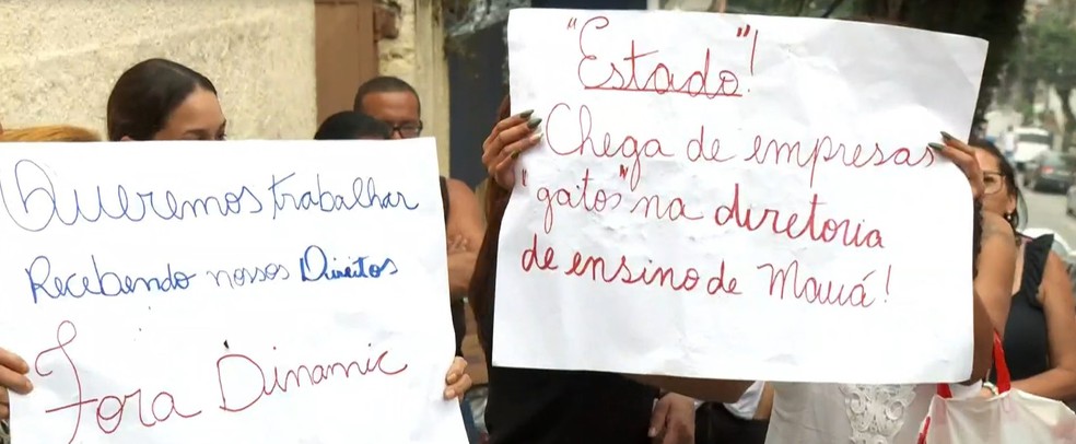 Funcionários fazem manifestação em Mauá — Foto: Reprodução/TV Globo